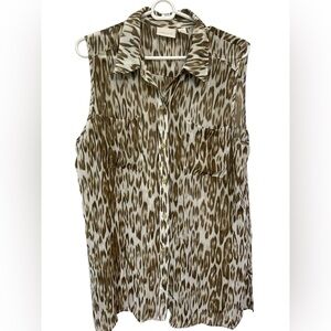 CHICO'S Women Top Pocket Animal Print Sheer Brown White